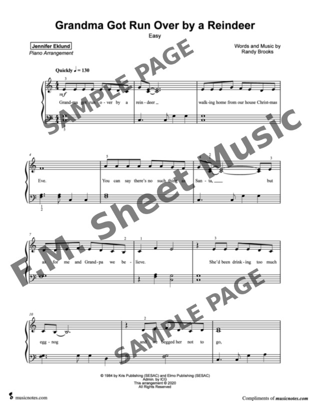 Grandma Got Run Over By A Reindeer (Easy Piano) By Randy Brooks - F.M